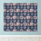 Bold Caribbean Tribal Mudcloth: Navy Blue, Roze Canvas Afdruk (Insitu (Houten vloer))