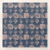 Bold Caribbean Tribal Mudcloth: Navy Blue, Roze Glazen Onderzetter (Voorkant)