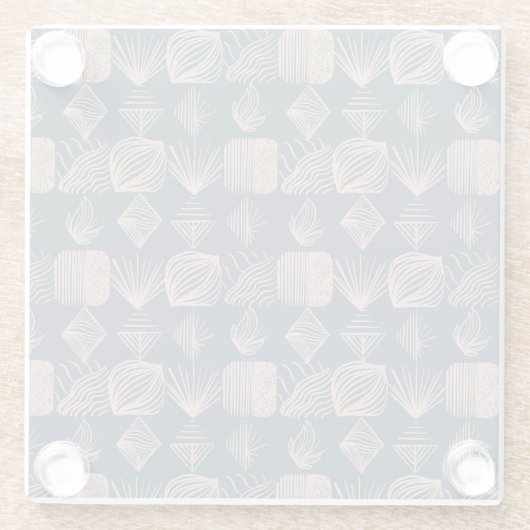 Bold Caribbean Tribal Mudcloth: Navy Blue, Roze Glazen Onderzetter (Achterkant)