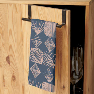 Bold Caribbean Tribal Mudcloth: Navy Blue, Roze Theedoek
