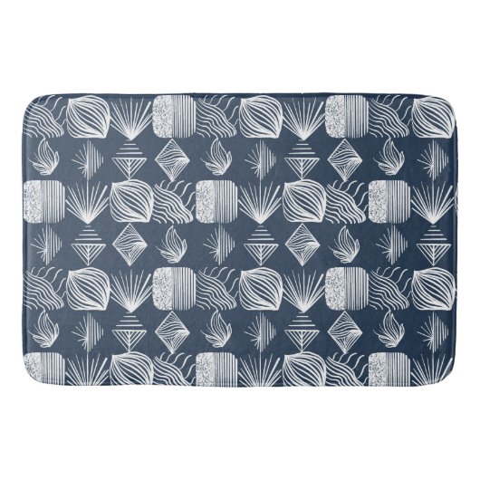 Bold Caribbean Tribal Mudcloth: Navy Blue& White, Badmat (Voorkant)