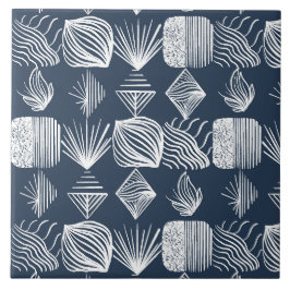 Bold Caribbean Tribal Mudcloth: Navy Blue& White, Tegeltje