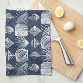 Bold Caribbean Tribal Mudcloth: Navy Blue& White, Theedoek (Quarter Fold)