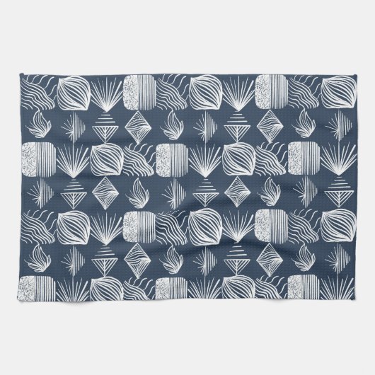 Bold Caribbean Tribal Mudcloth: Navy Blue& White, Theedoek (Horizontaal)