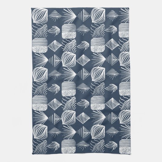 Bold Caribbean Tribal Mudcloth: Navy Blue& White, Theedoek (Verticaal)