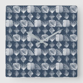 Bold Caribbean Tribal Mudcloth: Navy Blue& White, Vierkante Klok (Voorkant)