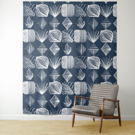 Bold Caribbean Tribal Mudcloth: Navy Blue& White, Wandkleed