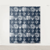 Bold Caribbean Tribal Mudcloth: Navy Blue& White, Wandkleed (Voorkant)