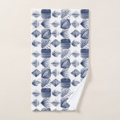 Bold Caribbean Tribal Mudcloth: Wit, Navy Blue Bad Handdoek (Handdoek)