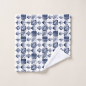 Bold Caribbean Tribal Mudcloth: Wit, Navy Blue Bad Handdoek (Wasdoekje)