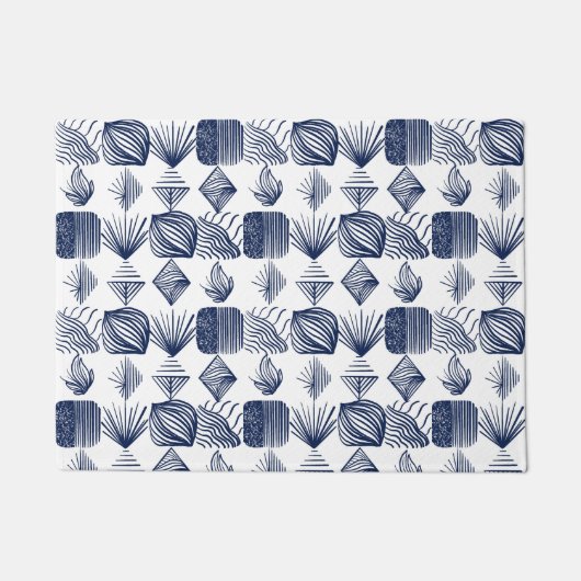 Bold Caribbean Tribal Mudcloth: Wit, Navy Blue Deurmat (Voorkant)