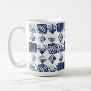 Bold Caribbean Tribal Mudcloth: Wit, Navy Blue Koffiemok