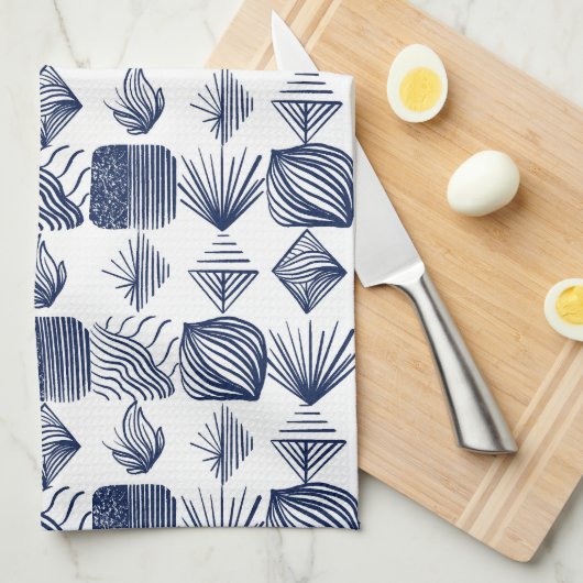 Bold Caribbean Tribal Mudcloth: Wit, Navy Blue Theedoek (Quarter Fold)