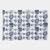 Bold Caribbean Tribal Mudcloth: Wit, Navy Blue Theedoek (Horizontaal)