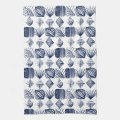 Bold Caribbean Tribal Mudcloth: Wit, Navy Blue Theedoek (Verticaal)
