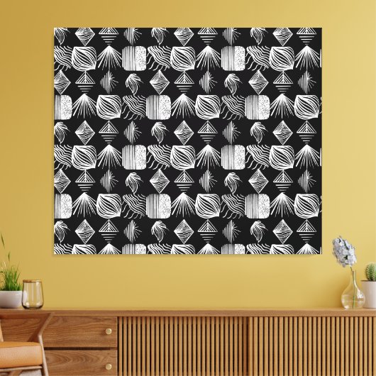 Bold Caribbean Tribal Mudcloth - Zwart & Wit, Canvas Afdruk (Insitu (Woonkamer))