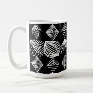 Bold Caribbean Tribal Mudcloth - Zwart & Wit, Koffiemok