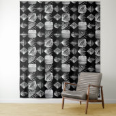 Bold Caribbean Tribal Mudcloth - Zwart & Wit, Wandkleed (In situ)