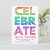 Bold CELEBRATE Rainbow Glitter Birthday Kaart (Staand voorkant)