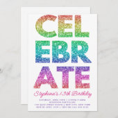 Bold CELEBRATE Rainbow Glitter Birthday Kaart (Voorkant / Achterkant)