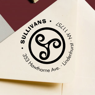 Bold Celtic Triple Spiral Family Return Address Zelfinktende Stempel