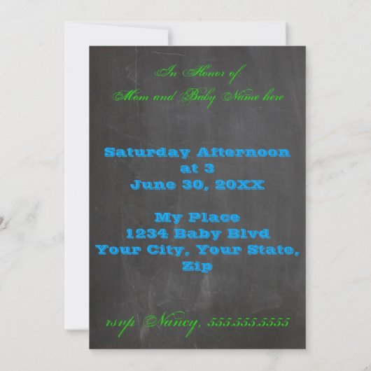 BOLD Chalkboard Sip en See Baby shower Boy Invite Kaart (Achterkant)