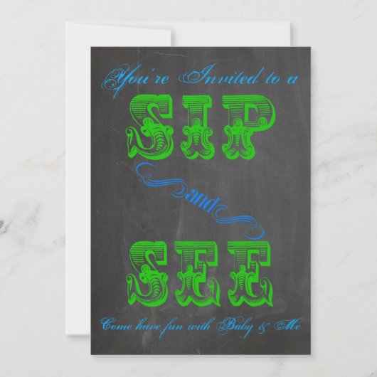BOLD Chalkboard Sip & See Baby shower Boy 2 Invite Kaart (Voorkant)