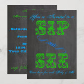 BOLD Chalkboard Sip & See Baby shower Boy 2 Invite Kaart (Voorkant / Achterkant)