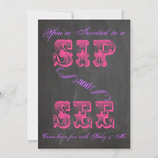 BOLD Chalkboard Sip & See Baby shower Girl Invite Kaart (Voorkant)
