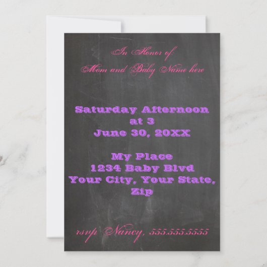 BOLD Chalkboard Sip & See Baby shower Girl Invite Kaart (Achterkant)