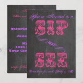 BOLD Chalkboard Sip & See Baby shower Girl Invite Kaart (Voorkant / Achterkant)