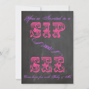 BOLD Chalkboard Sip & See Baby shower Girl Invite Kaart
