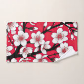 Bold Cherry Blossom Illustration on Red Bad Handdoek (Handdoek)