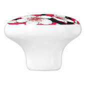 Bold Cherry Blossom Illustration on Red Keramische Knop (Zijkant)