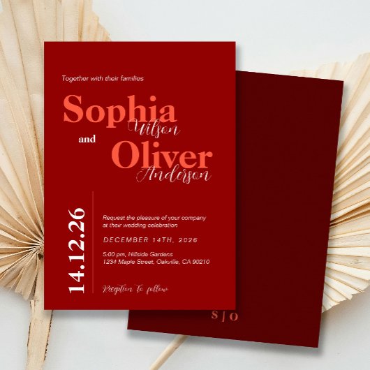 Bold Cherry Red Minimalist Wedding Kaart
