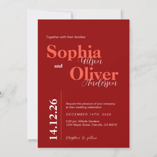 Bold Cherry Red Minimalist Wedding Kaart (Voorkant)