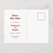 Bold Cherry Red Typography Bewaar de datum Briefkaart (Achterkant)