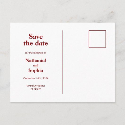 Bold Cherry Red Typography Bewaar de datum Briefkaart (Achterkant)