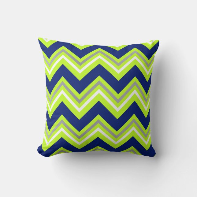 Bold Chevron Lime Green Navy Gray Pillow Kussen (Voorkant)