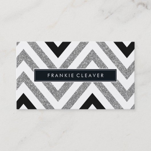 BOLD CHEVRON PATROON trendy moderne zilveren glitt Visitekaartje (Voorkant)