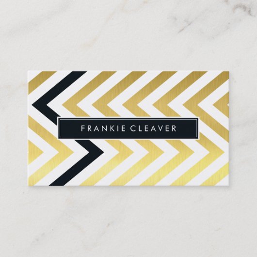 BOLD CHEVRON PATTERN trendy gouden folie zwart Visitekaartje (Voorkant)