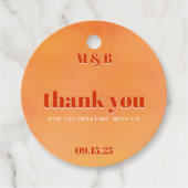 Bold Chic Orange Sunset Monogram Thank You Wedding Bedankjes Labels (Voorkant)