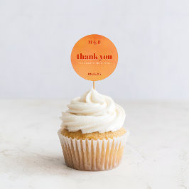 Bold Chic Orange Sunset Monogram Thank You Wedding Ronde Sticker