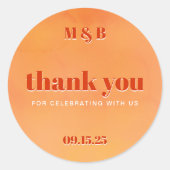 Bold Chic Orange Sunset Monogram Thank You Wedding Ronde Sticker (Voorkant)