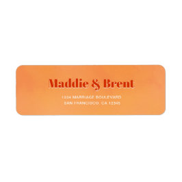 Bold Chic Orange Watercolor Sunset Wedding Address Etiket