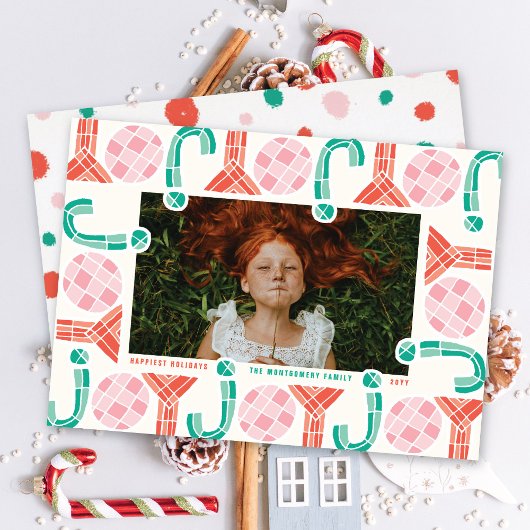 Bold Chunky Geometric Joy Colorful Moderne Foto Feestdagenkaart