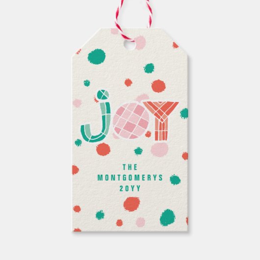 Bold Chunky Geometric Joy Kleurrijke Stippen Moder Cadeaulabel (Voorkant)