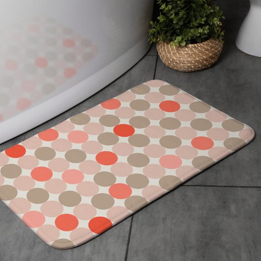 Bold Circle Pattern Bath Mat in Red Pink Mocha