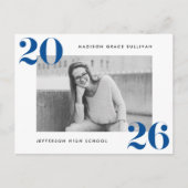 Bold Class of 2025 Blauwe Foto Afstudeerfeest Uitnodiging Briefkaart (Voorkant)
