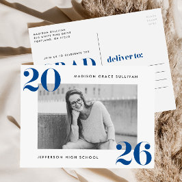 Bold Class of 2025 Blauwe Foto Afstudeerfeest Uitnodiging Briefkaart